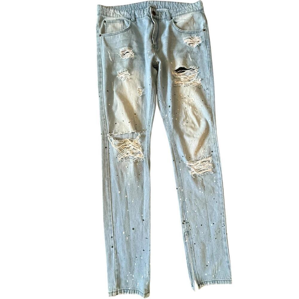 Young & Reckless Light Wash Distressed Paint Splatter Jeans Men’s 36x32